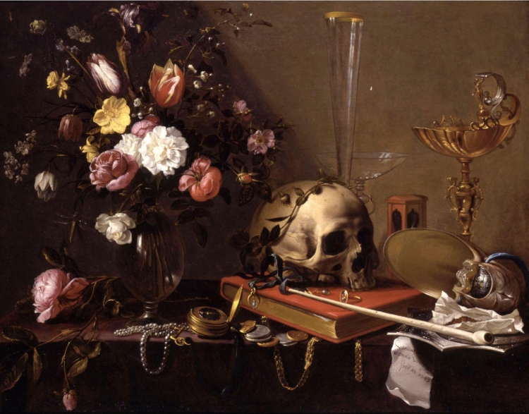 adriaen_van_utrecht_-_vanitas_still-life_with_a_bouquet_and_a_skull_-_wga24200