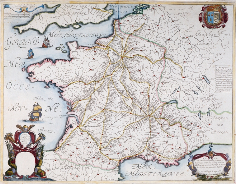 NSanson_Carte_géographique_des_Postes_qui_traversent_la_France_dediée_(1632)
